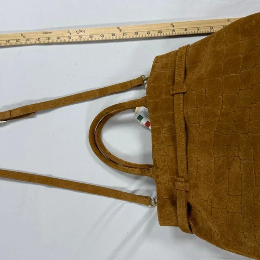 Viola Castellani Tan Suede Croc Embossed Leather Handbag Made in Italy VCTJ2218